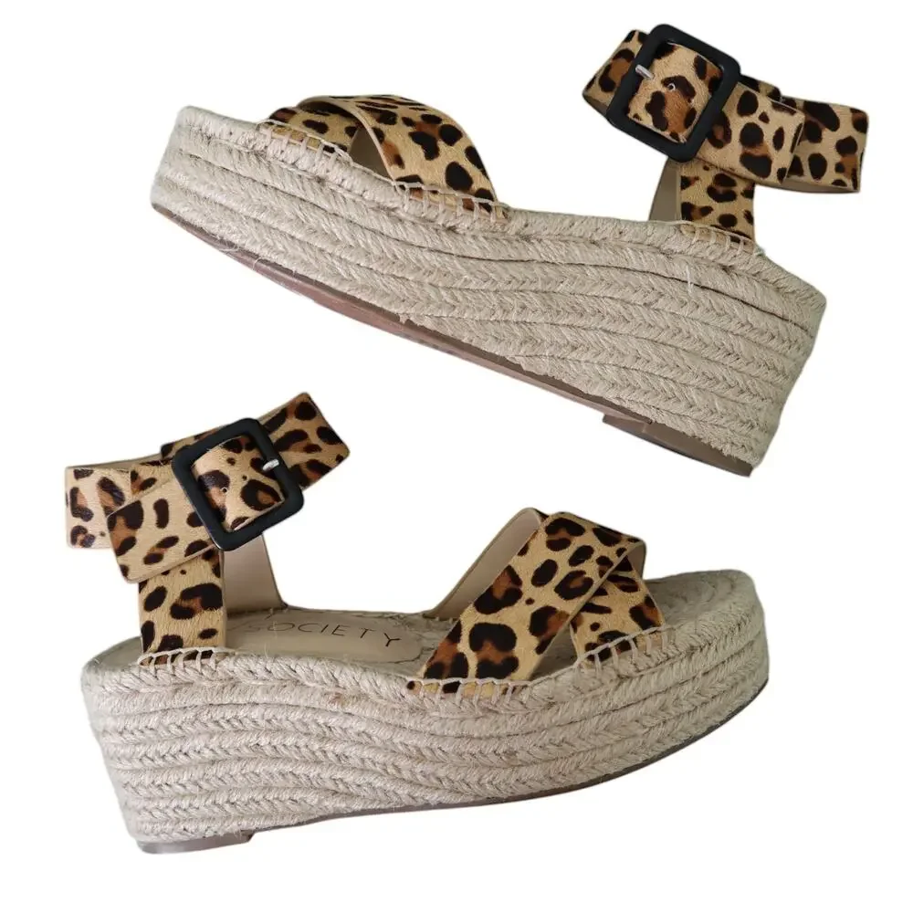 Sole Society Womens Audrina Platform Espadrille Sandals Size 7.5 Leopard Print‎